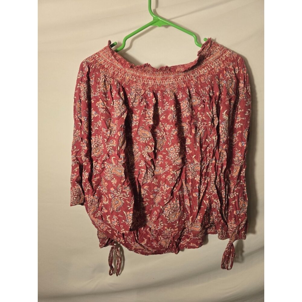 Abercrombie Women’s Romantic Off Shoulder Boho Top Pink Hippie M Cottage Medium